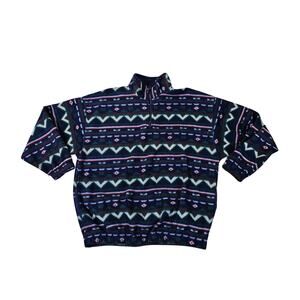 Bugle Boy Fleece Pullover Jacket Blue Sz L 1990s Geometric Aztec